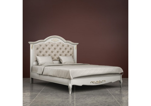 Кровать 90x200 с мягкой спинкой Тиволи, Молочный/Патина Золото