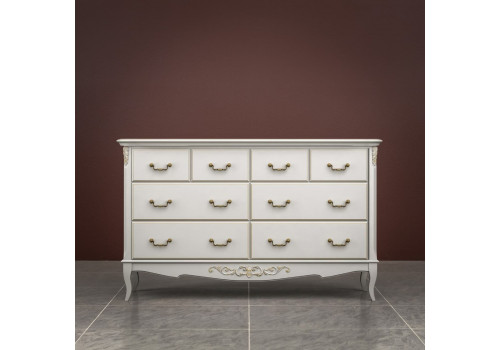 Комод 8 ящиков Тиволи, Молочный/Патина Золото