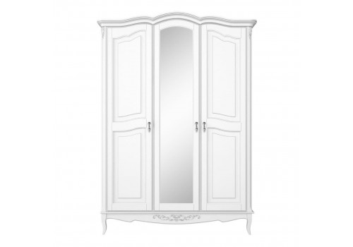 Шкаф 3х створчатый с зеркалом Тиволи, Белый/Патина Серебро