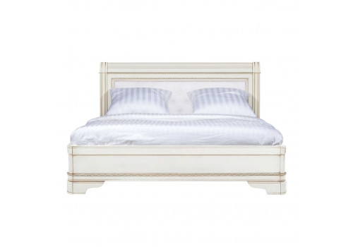 Кровать 160x200 с мягкой спинкой Палермо Молочный/Патина Золото со структрой дерева