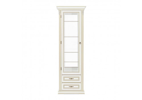 Витрина 1 дверная левая Палермо Молочный/Патина Золото со структрой дерева