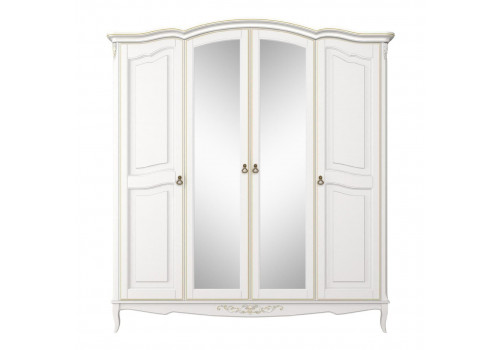 Шкаф 4х створчатый с зеркалами Тиволи, Молочный/Патина Золото
