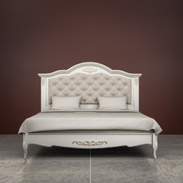 Кровать 200x200 с мягкой спинкой Тиволи, Молочный/Патина Золото