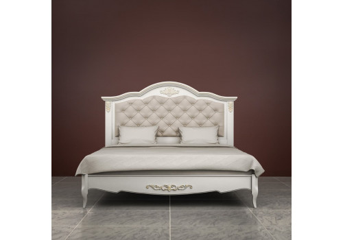 Кровать 200x200 с мягкой спинкой Тиволи, Молочный/Патина Золото