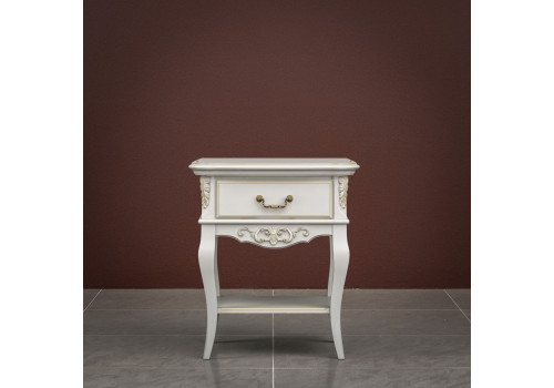 Тумба прикроватная 1 ящик Тиволи, Молочный/Патина Золото
