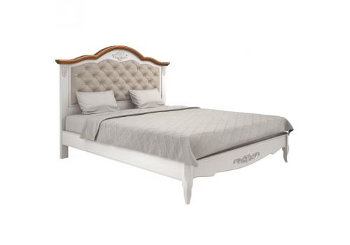 Кровать 200x200 с мягкой спинкой Тиволи WOOD, Молочный/Ясень