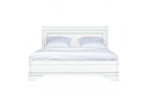 Кровать 180x200 с мягкой спинкой Палермо Белый/Патина Серебро со структурой дерева