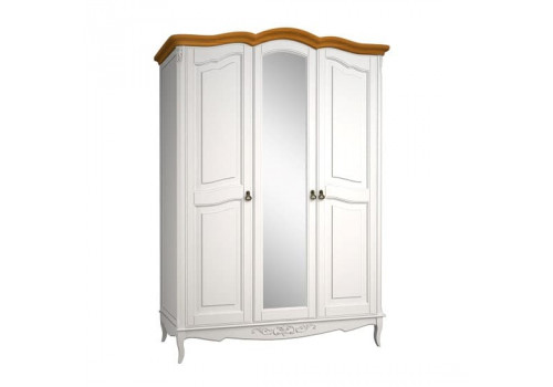 Шкаф 3х створчатый с зеркалом Тиволи WOOD, Молочный/Ясень