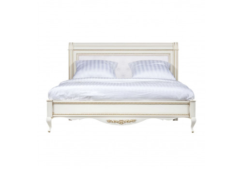 Кровать 160x200 с мягкой спинкой Неаполь, Молочный/Патина Золото без структуры дерева