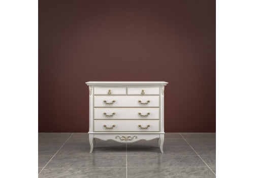 Комод 5 ящиков Тиволи, Молочный/Патина Золото