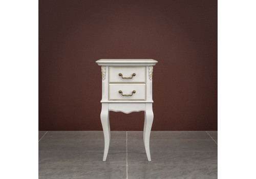 Тумба придиванная узкая 2 ящика Тиволи, Молочный/Патина Золото