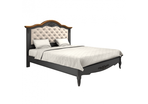 Кровать 180x200 с мягкой спинкой Тиволи WOOD, Черный/Ясень