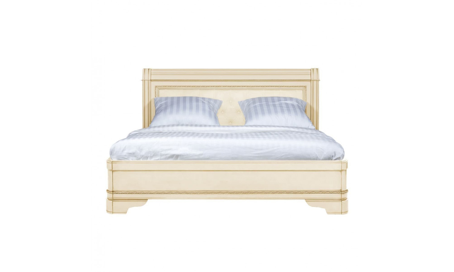 Кровать 160x200 с мягкой спинкой Палермо Ваниль/Патина Золото со структрой дерева