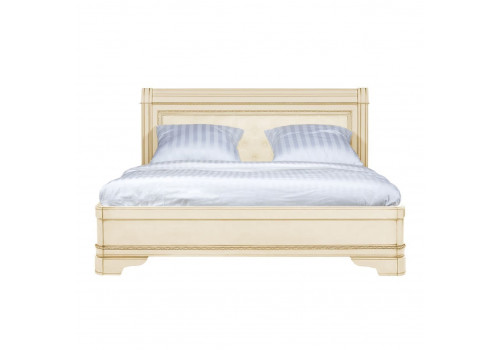Кровать 160x200 с мягкой спинкой Палермо Ваниль/Патина Золото со структрой дерева