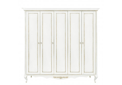 Шкаф 5 дверный Неаполь, Молочный/Патина Золото без структуры дерева