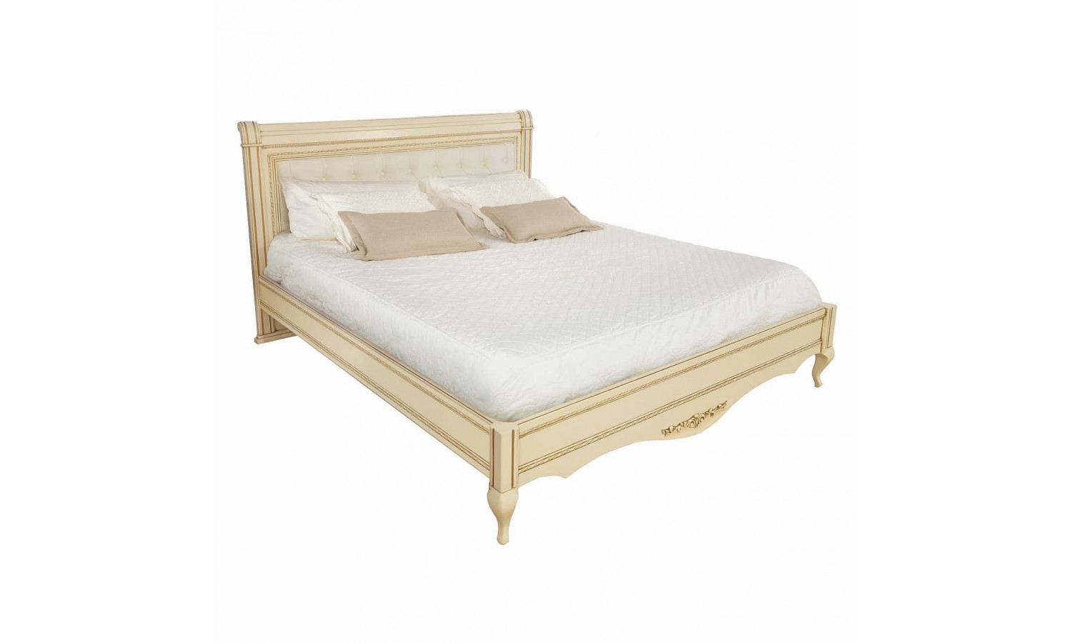 Кровать 160x200 с мягкой спинкой Неаполь, Ваниль/Патина Золото без структуры дерева