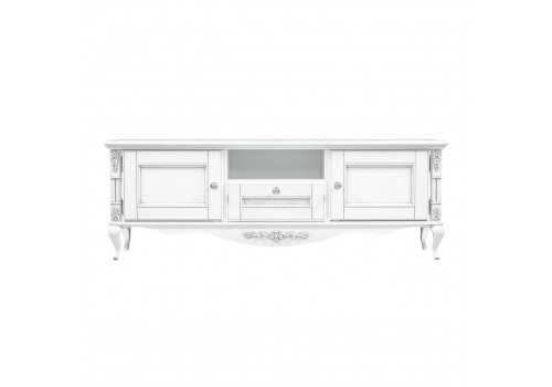 Тумба ТВ Неаполь, Белый/Патина Серебро без структуры дерева