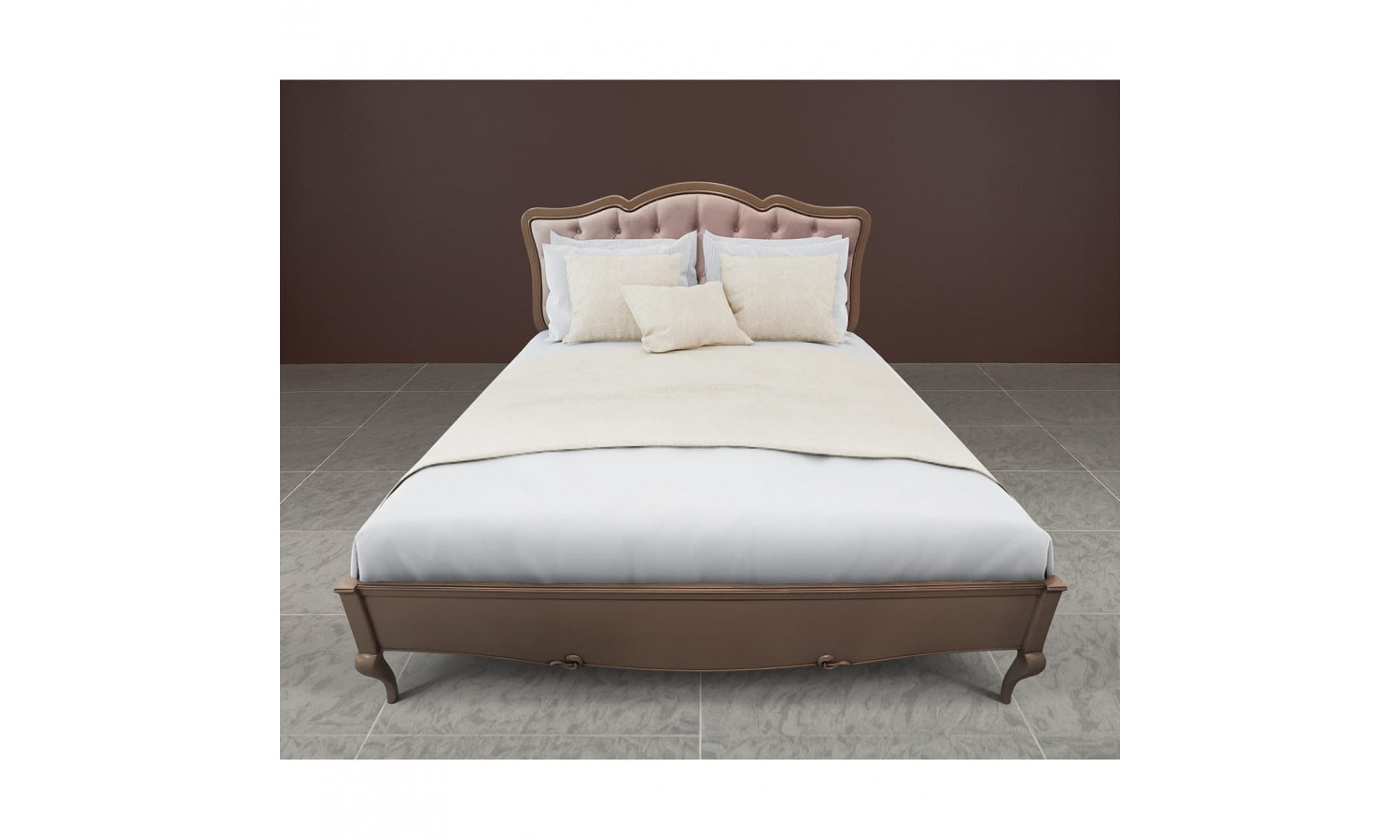 Кровать 160x200 Портофино с мягким изголовьем, Кварц/Патина коричневая