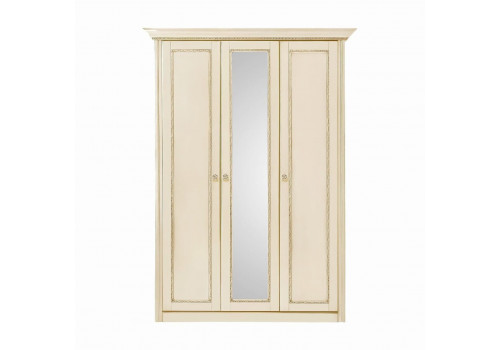 Шкаф 3 дверный с зеркалом Палермо Ваниль/Патина Золото со структрой дерева