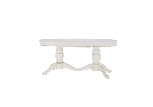 Стол овальный раскладной Палермо Молочный/Патина Золото со структрой дерева