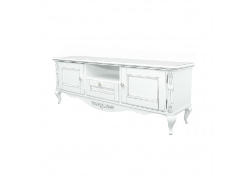 Тумба ТВ Неаполь, Белый/Патина Серебро без структуры дерева