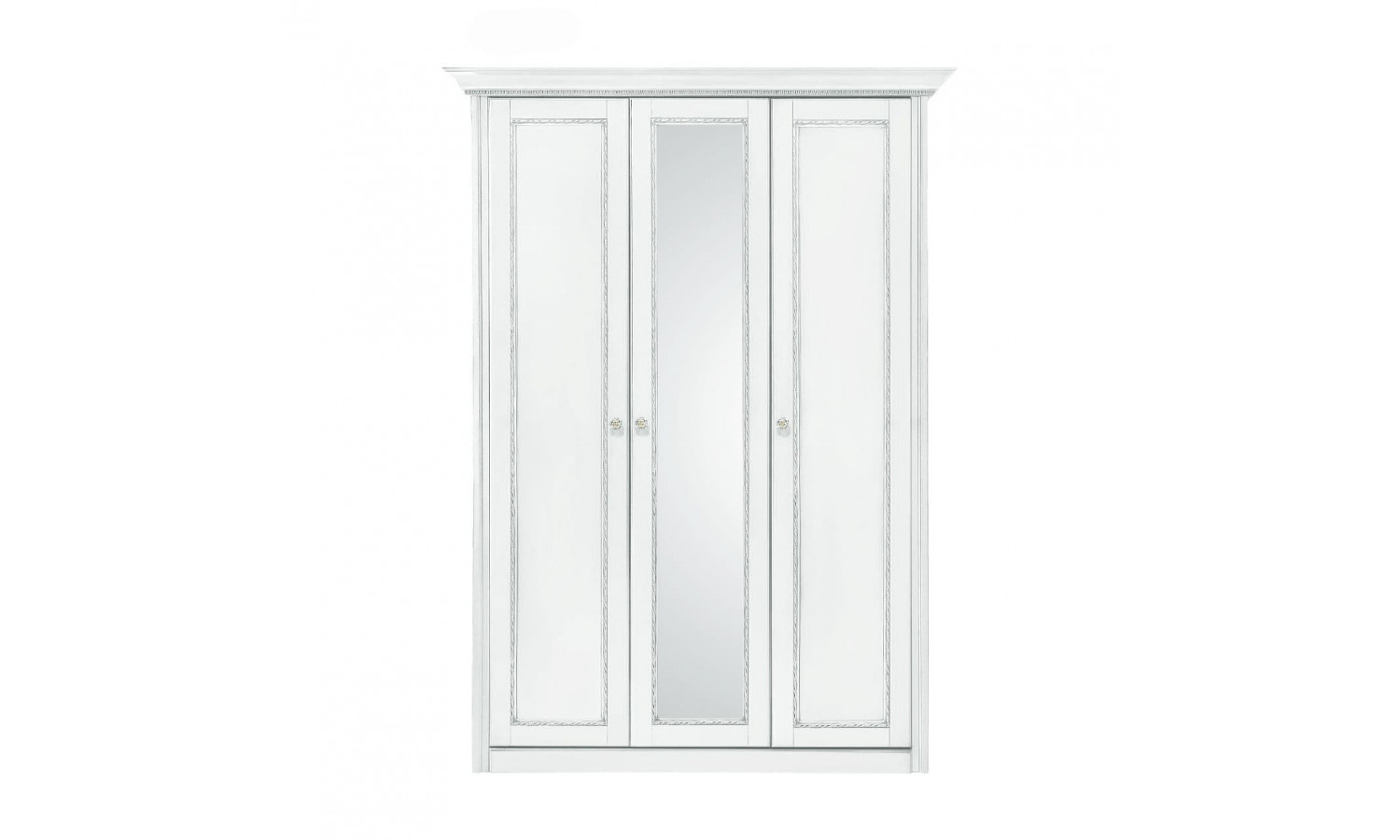 Шкаф 3 дверный с зеркалом Палермо Белый/Патина Серебро со структурой дерева
