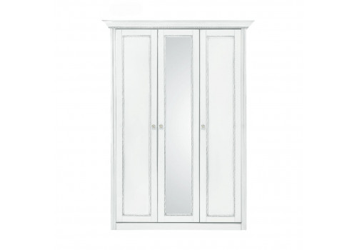 Шкаф 3 дверный с зеркалом Палермо Белый/Патина Серебро со структурой дерева
