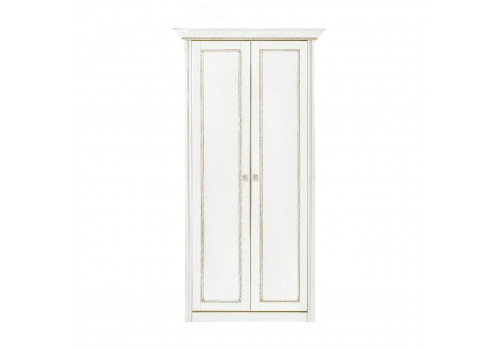 Шкаф 2 дверный с внутренней перегородкой и 5 полками Палермо Молочный/Патина Золото со структрой дерева