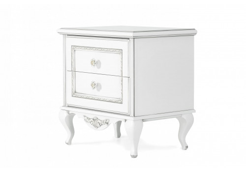 Тумба прикроватная Неаполь, Белый/Патина Серебро без структуры дерева