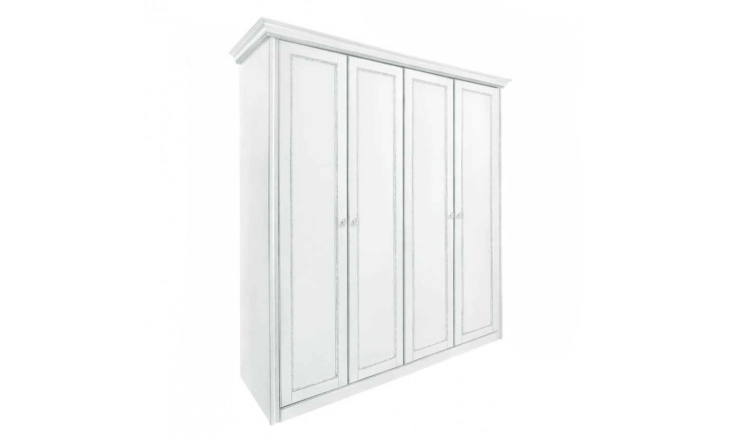 Шкаф 4 дверный Палермо Белый/Патина Серебро со структурой дерева