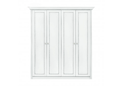 Шкаф 4 дверный Палермо Белый/Патина Серебро со структурой дерева
