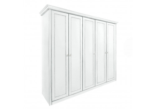 Шкаф 5 дверный Палермо Белый/Патина Серебро со структурой дерева