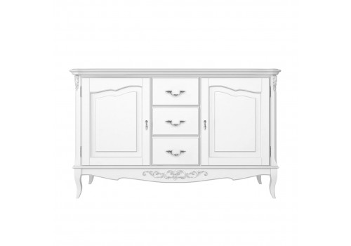 Комод 3 ящика+2 дверки Тиволи, Белый/Патина Серебро