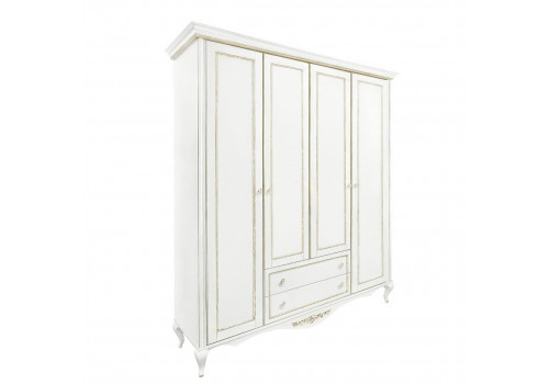 Шкаф 4 дверный Неаполь, Молочный/Патина Золото без структуры дерева