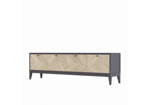 Тумба ТВ с 4мя дверками Альба, Дуб Серебристый/Мокко