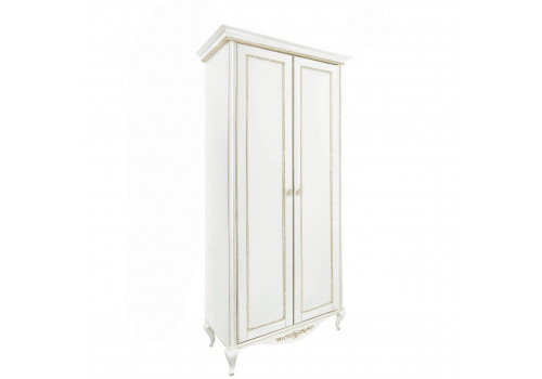 Шкаф 2 дверный с 1 полкой Неаполь, Молочный/Патина Золото без структуры дерева