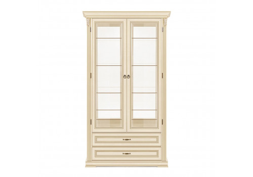 Витрина 2х дверная Палермо Ваниль/Патина Золото со структрой дерева