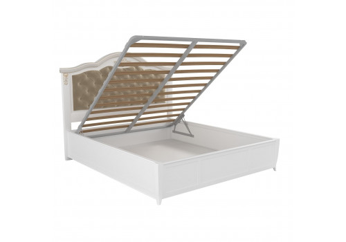 Кровать 200x200 с мягкой спинкой и подъемным механизмом Тиволи, Молочный/Патина Золото