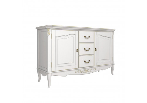 Комод 3 ящика+2 дверки Тиволи, Молочный/Патина Золото