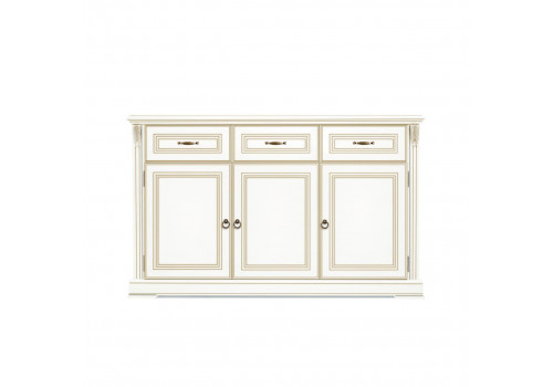 Комод 3х дверный Палермо Молочный/Патина Золото со структрой дерева