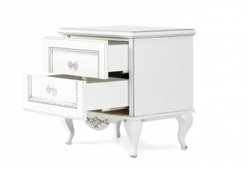 Тумба прикроватная Неаполь, Белый/Патина Серебро без структуры дерева