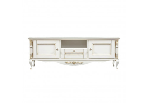 Тумба ТВ Неаполь, Молочный/Патина Золото без структуры дерева