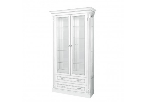 Витрина 2х дверная Палермо Белый/Патина Серебро со структурой дерева