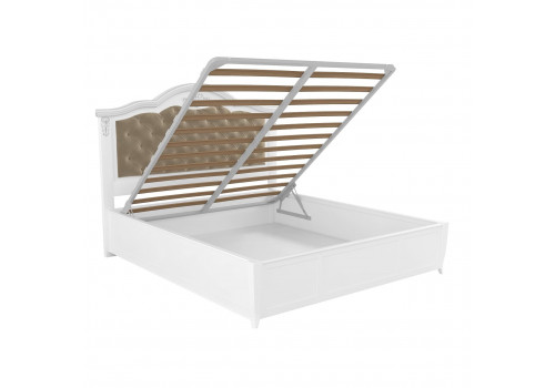 Кровать 140x200 с мягкой спинкой и подъемным механизмом Тиволи, Белый/Патина Серебро