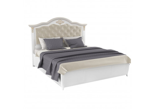 Кровать 140x200 с мягкой спинкой и подъемным механизмом Тиволи, Молочный/Патина Золото