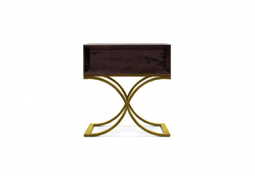 Тумба прикроватная Тоскана с металлическим основанием латунь, Мореный Дуб