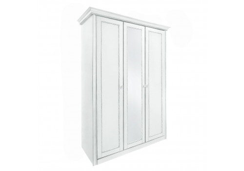 Шкаф 3 дверный с зеркалом Палермо Белый/Патина Серебро со структурой дерева