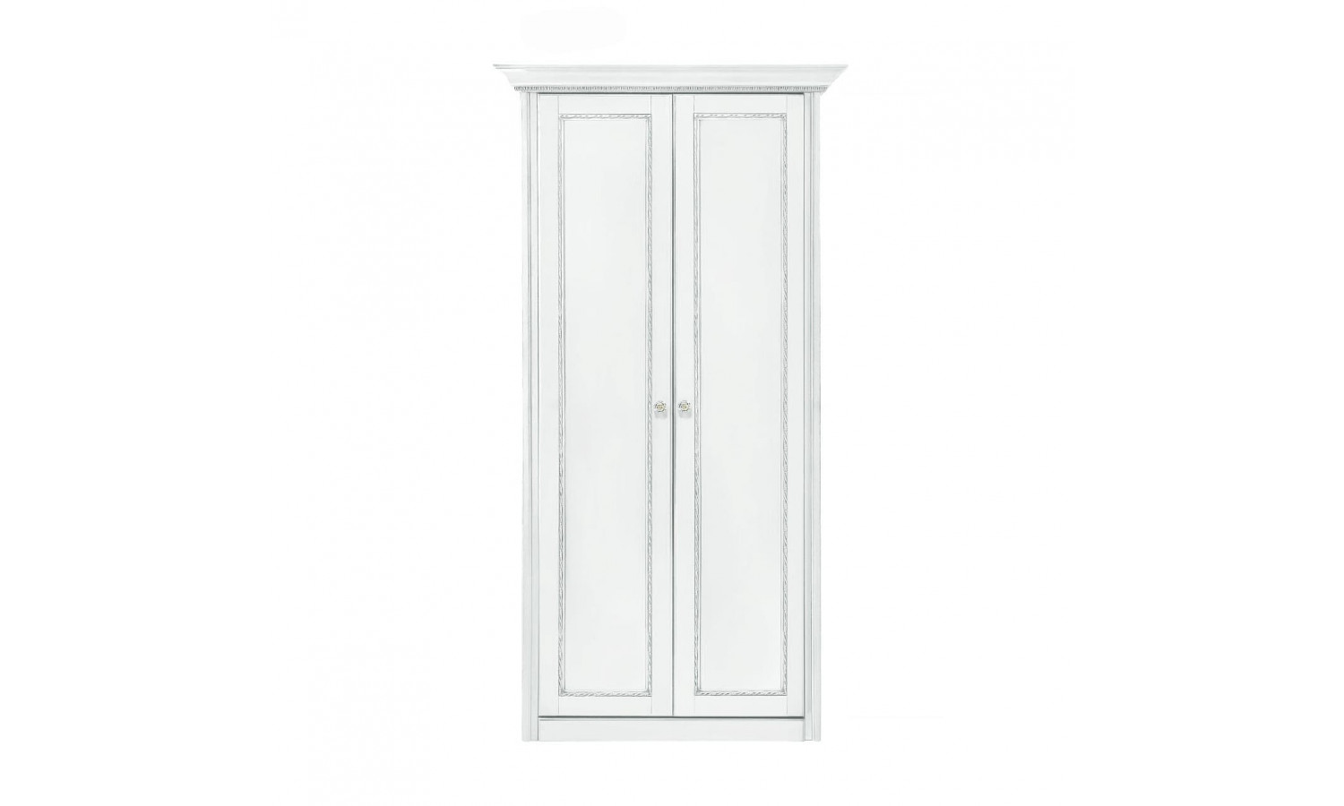 Шкаф 2 дверный с внутренней перегородкой и 5 полками Палермо Белый/Патина Серебро со структурой дерева