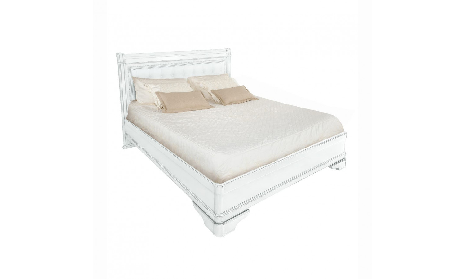 Кровать 160x200 с мягкой спинкой Палермо Белый/Патина Серебро со структурой дерева