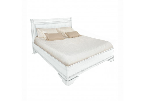 Кровать 160x200 с мягкой спинкой Палермо Белый/Патина Серебро со структурой дерева